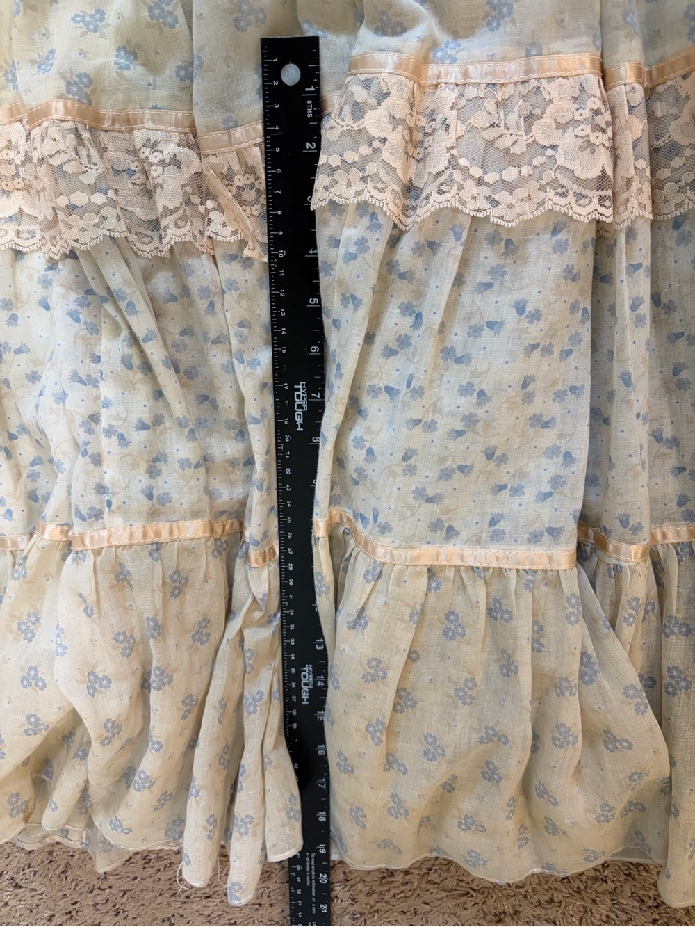 Gunne Sax Vintage Floral Tiered Maxi Sundress Lace Trim Boho Cream Beige Size 7 - Picture 14 of 14